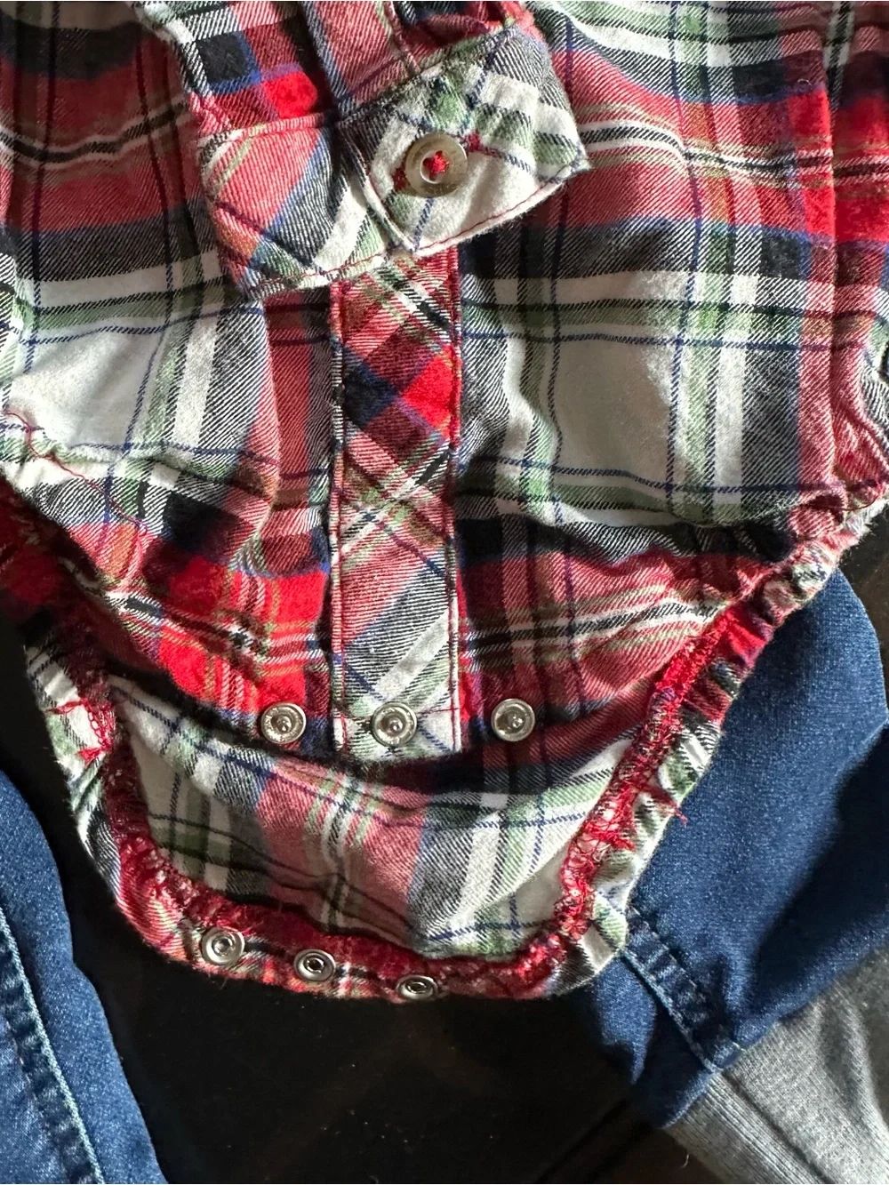 Cat and Jack Baby Red Plaid Shirt & Blue Denim Suspender Pants Set, 18 Months